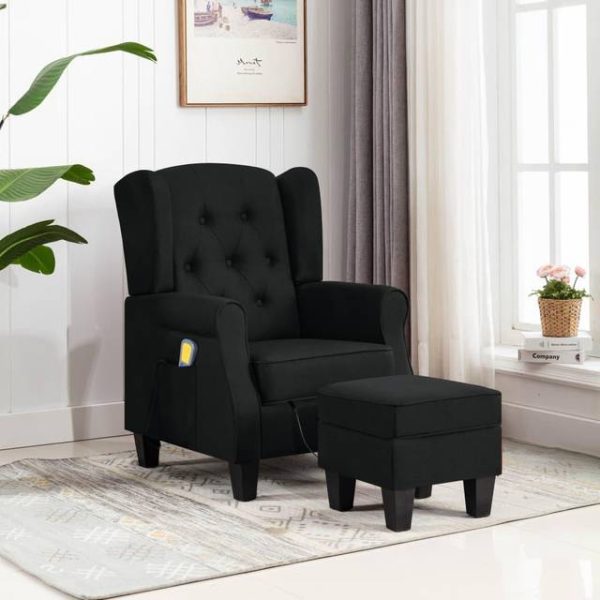 vidaXL Massagestol med fodskammel stof sort