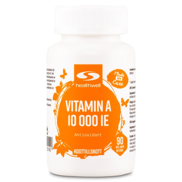 Healthwell Vitamiini A 10000 IE, 90 kapsler