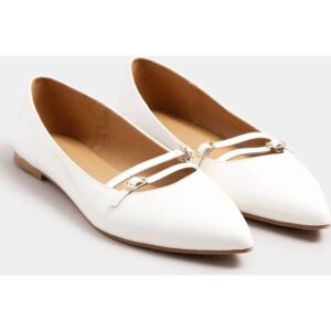 LTS Pointed Buckle Flats In Standard Fit - Ivory White