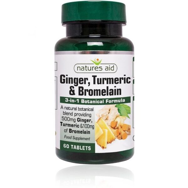 Natures Aid Ginger, Turmeric & Bromelain (60 kap)
