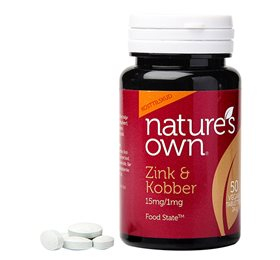 Natures Own Zink og Kobber Food State 50 tab.