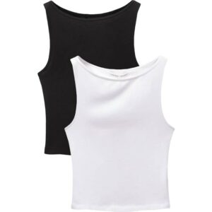 Pull&Bear Overdel Med Racerryg Og Chunky Ribber - Sort/Hvid