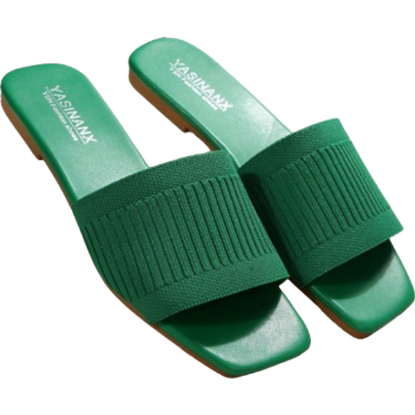 Shein Women Square Toe Knitted Non-Slip Slippers with Breathable Flat Open Toe, Wide Fit Casual Summer Shoes
