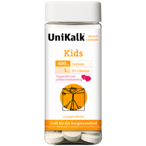 UniKalk Kids med Jordbær/Hindbær (90 tyggetabletter)