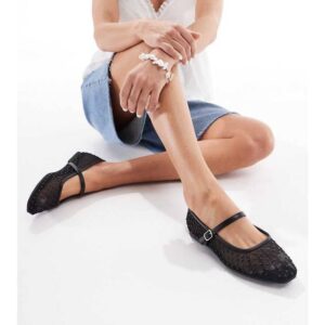 Glamorous Wide Fit Ballerina Flats - Mesh Black Polkadot