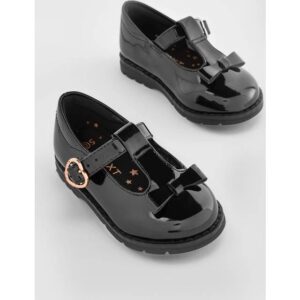 NEXT Black Patent Wide Fit Ballerinasko - Guld/Sort