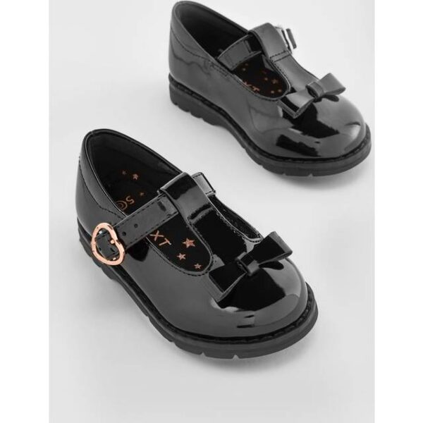 NEXT Black Patent Wide Fit Ballerinasko - Guld/Sort