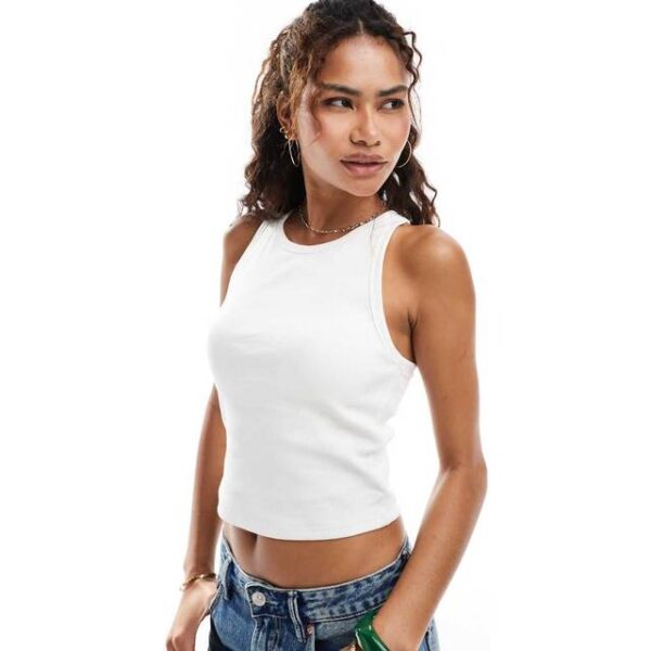 Only Tanktop Med Ribber Og Indbygget - Hvid