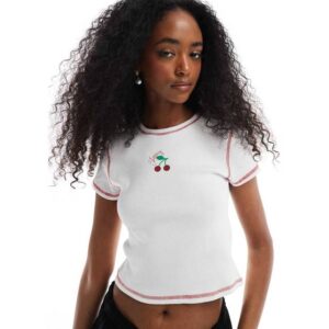 Pieces Baby T-shirt Med Ribber Og Kirsebærmotiv - Hvid
