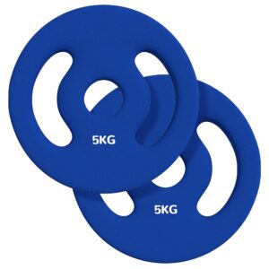 2 X 5 kg vægtskiver med praktiske håndtag, vægtsæt til hjemmegym, fitnessstudie, styrketræning, blå
