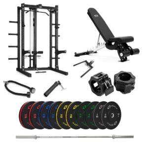 Abilica Half Rack med farvede Bumper, bænk og nedtræk - 170 kg