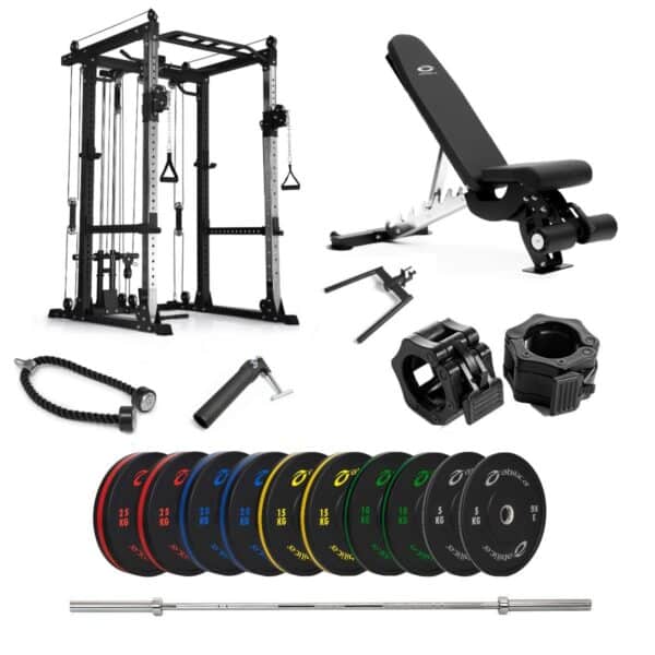 Abilica Power Rack med farvede Bumper og bænk - 170 kg