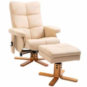 Afslappende stol massagestol med fodskammel opbevaringsplads hvilefunktion tv-stol med massagefunktion tv-stol 145Â° vipbar polyester cremehvid 80 x 86 x 99 cm