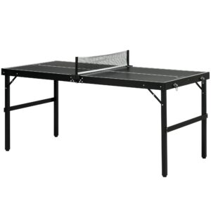 Bordtennissæt, foldbart, lås og håndtag, aluminiumsramme, 152 x 76 x 72 cm, sort