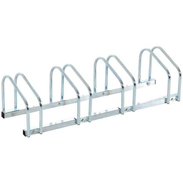 Cykelstativ til 4 cykler, gulv- og vægmonteret, 110x33x27cm, sølv