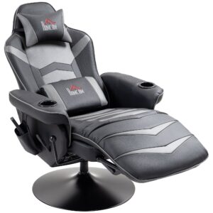 Gamingstol, massagefunktion, ryglæn med justerbar ryglæn, fodstøtte, op til 120 kg, stålstel, kunstlæder, grå