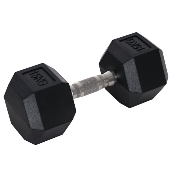 Håndvægte med riflet håndtag, støbejernshåndvægt, 1 x 15 kg, håndvægte til mænd og kvinder, håndvægt til hjemmet, fitnesscenter, styrketræning