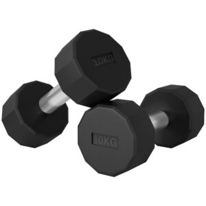 Håndvægtsæt 2 x 10 kg, rullefri, skridsikkert håndtag, gummibelægning, metalkerne, sort