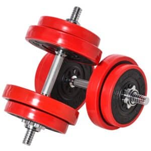 Håndvægtsæt 20/30 kg 2-i-1 håndvægte og vægtstænger justerbar vægtløftning til hjemmefitness muskel rød + sort 21,5 x 21,5 x 3,8 cm