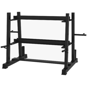 Håndvægtstativ til håndvægte, kettlebells og vægtskiver, 3 niveauer, justerbar, stål, 131 x 75 x 80 cm, sort
