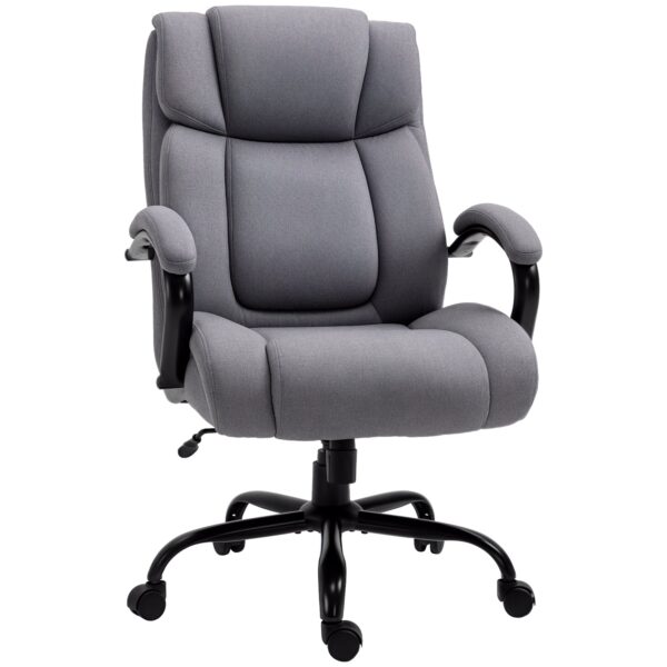 Kontorstol, ergonomisk chefstol, polstret skrivebordsstol med armlæn, højdejusterbar drejestol med vippefunktion, linnedlook, lasteevne op til 220 kg, lysegrå
