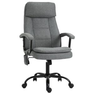 Kontorstol massage højdejusterbar executive chair gaming chair med massagefunktion, ergonomisk drejestol massagestol lændemassage hørfornemmelse grå 63 x 70 x 112-121 cm