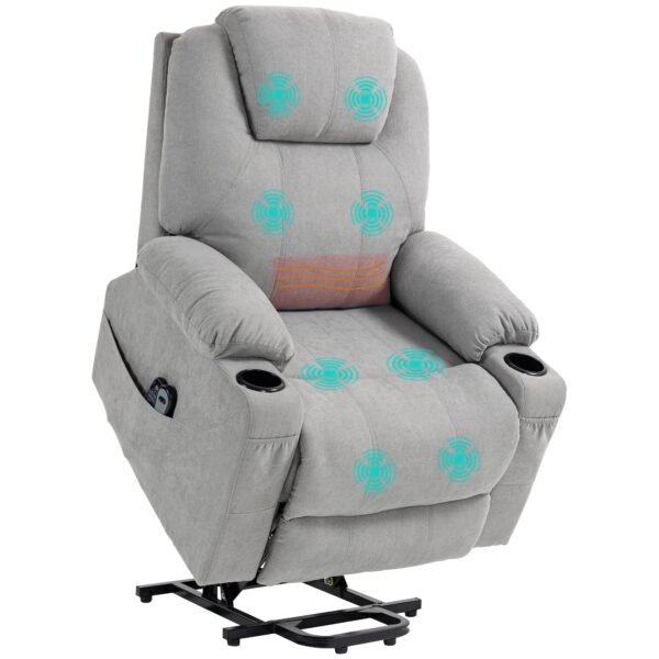 Massagestol stand-up aid seniorstol, 8 vibrationspunkter, 2 sidelommer, kopholder, 90 x 101 x 107 cm, grå