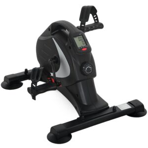 Mini motionscykel, fodpedaltræner, træningsredskab med 8 modstandsniveauer, lcd-skærm, metal, plastik, sort