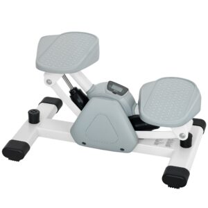 Mini stepper, stepmaskine til træning og fitnessøvelser, med lcd-skærm og skridsikre pedaler, grå