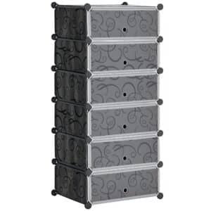Modulært reolsystem til 6 par sko, 49 cm x 36,5 cm x 108 cm, sort