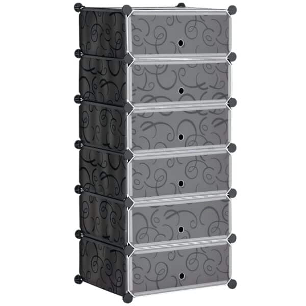 Modulært reolsystem til 6 par sko, 49 cm x 36,5 cm x 108 cm, sort