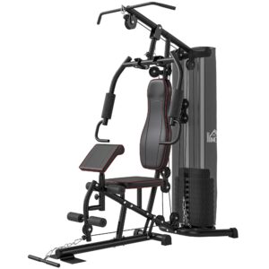 Motionscykel, træningsstation, vægtbænk, brystpres, stål, 170 x 104 x 205 cm, sort