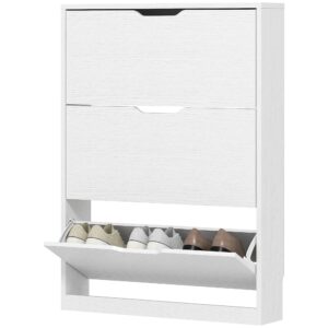 Skoskab med 3 sammenklappelige skuffer, til op til 12 par sko, spånplade, 80 x 17 x 108 cm, hvid