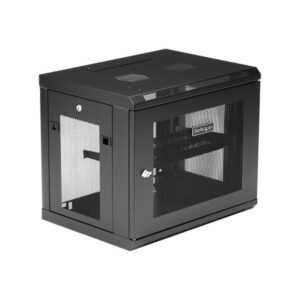 StarTech.com 2 Post 9U 19" Wall Mount Network Cabinet - Adjustable Depth 6-15"- Locking IT Switch Depth Enclosure - Vented Computer/Electronics Equipment Data Rack w/Shelf & Hook & Loop Tape