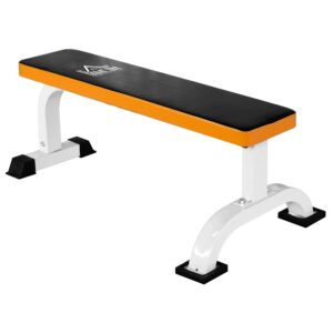 Vægtbænk, flad bænk, fitnessbænk, multifunktionel træningsbænk til styrketræning derhjemme, stål, sort, 112 x 62 x 43 cm