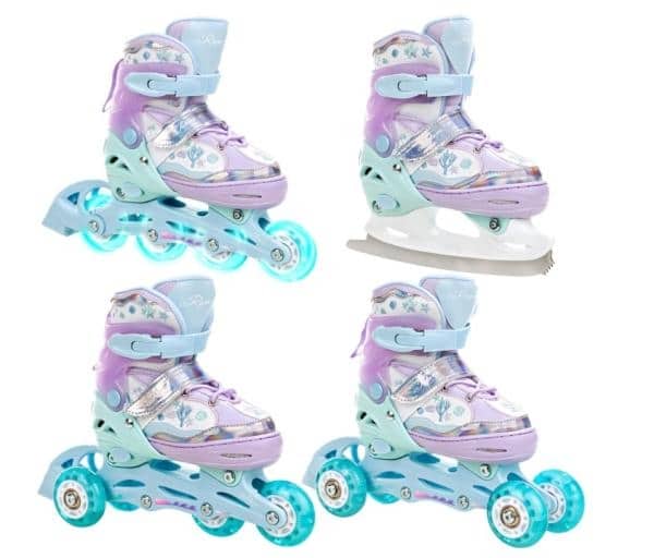 Raven ISLA 4-i-1 Rulleskøjte m. Lys i hjul + Isskøjte - Justerbar over 4 sko-numre med kliksystem Str. 30-33