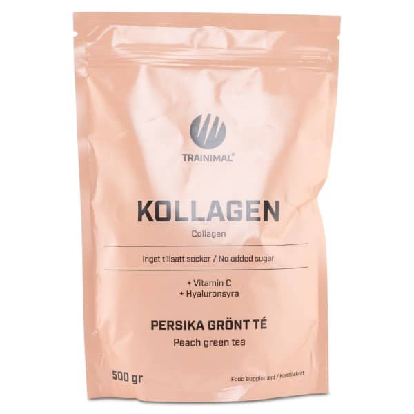Trainimal Kollagen + Hyaluronsyre, Fersken/Grøn te, 0,5 kg