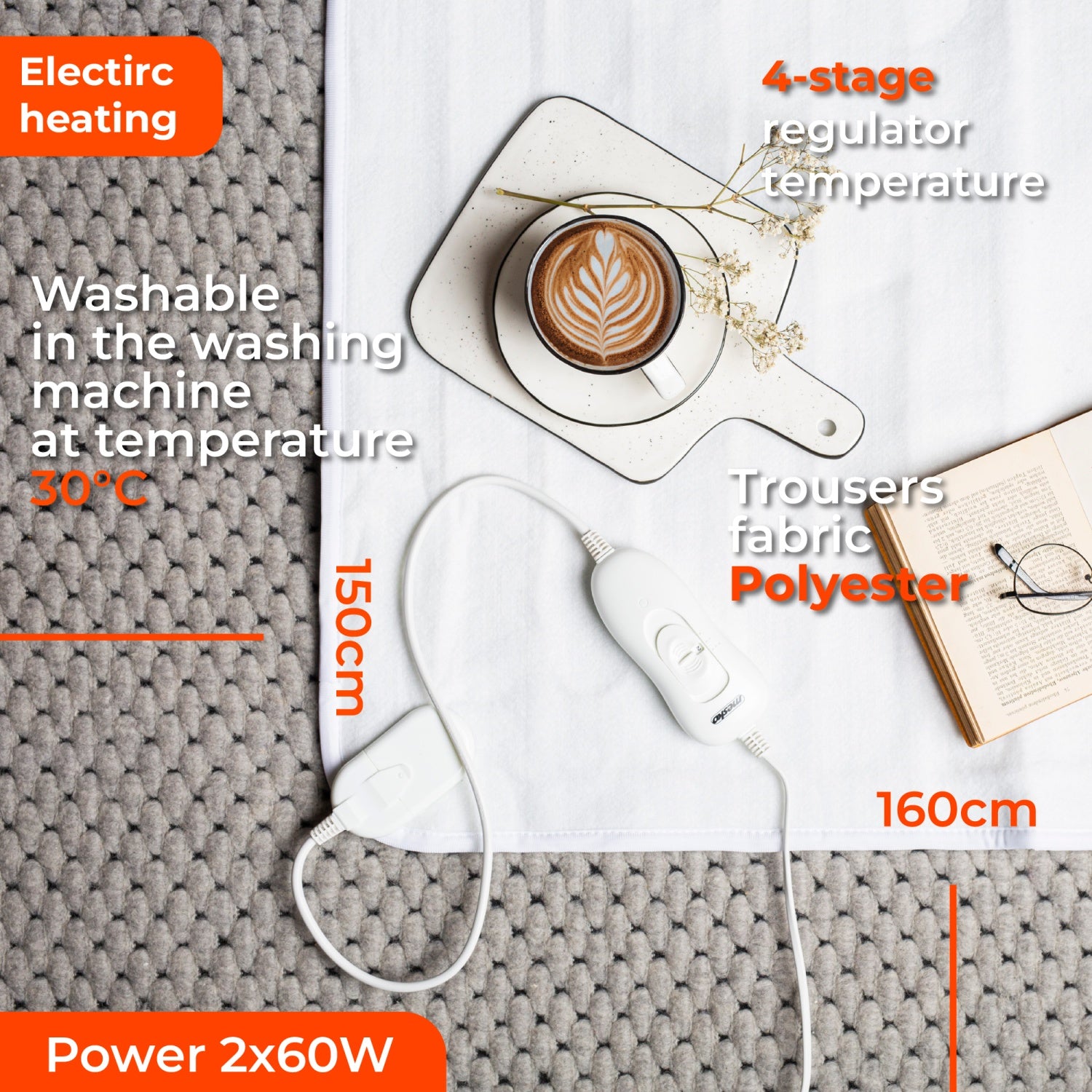 Varmetæppe til dobbeltseng med 4 varmeindstillinger