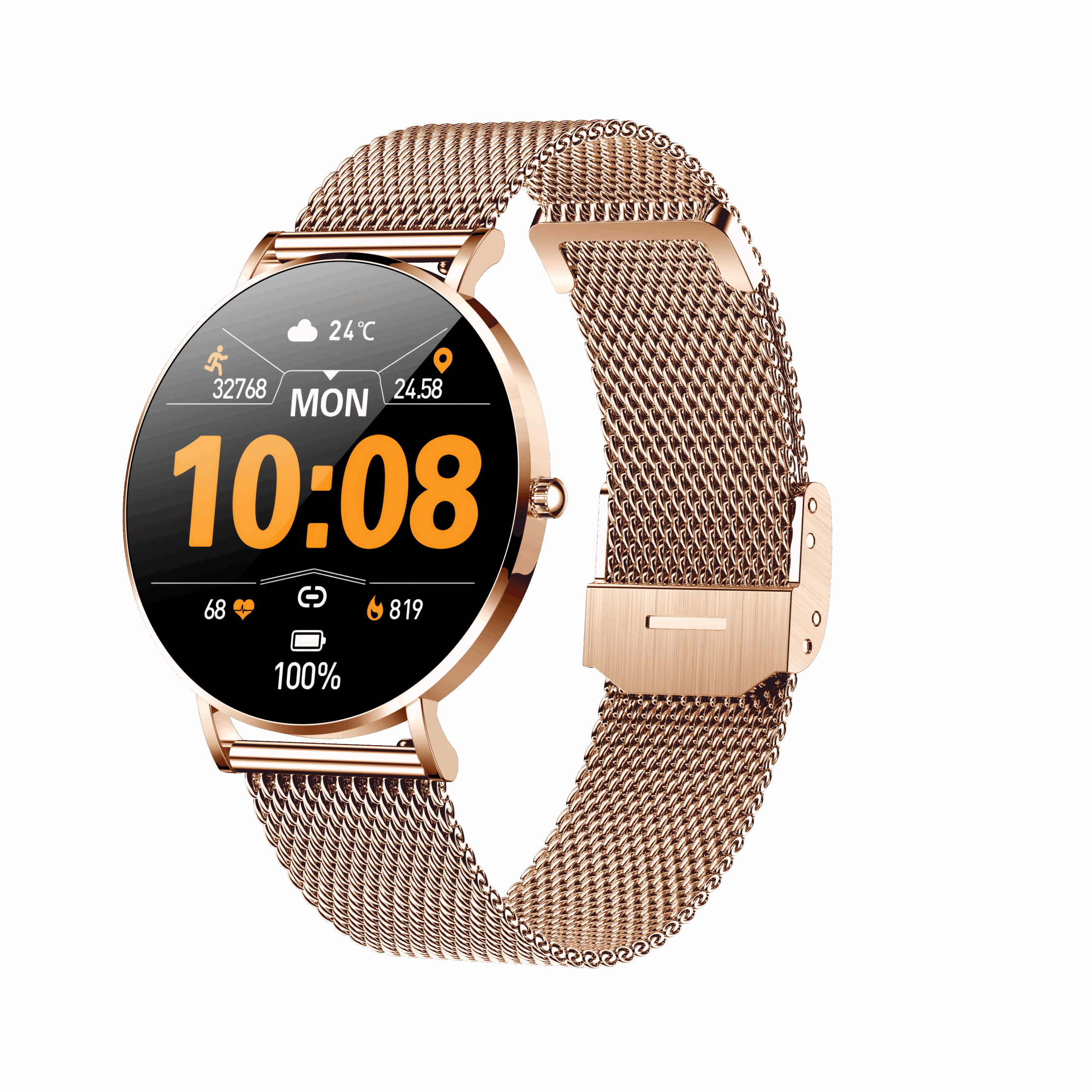 VivoElegance AMOLED - Vandtæt Smartwatch med Blodtryk, Puls, Blodiltnings måler og meget mere! - Guld - iHero