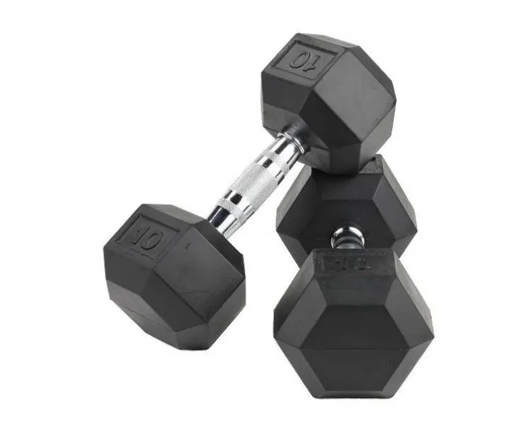 Crossmaxx Hexagon Håndvægt - Lavet i støbejern, belagt med gummi - Riflet håndtag for godt greb - Til crossfit og styrketræning