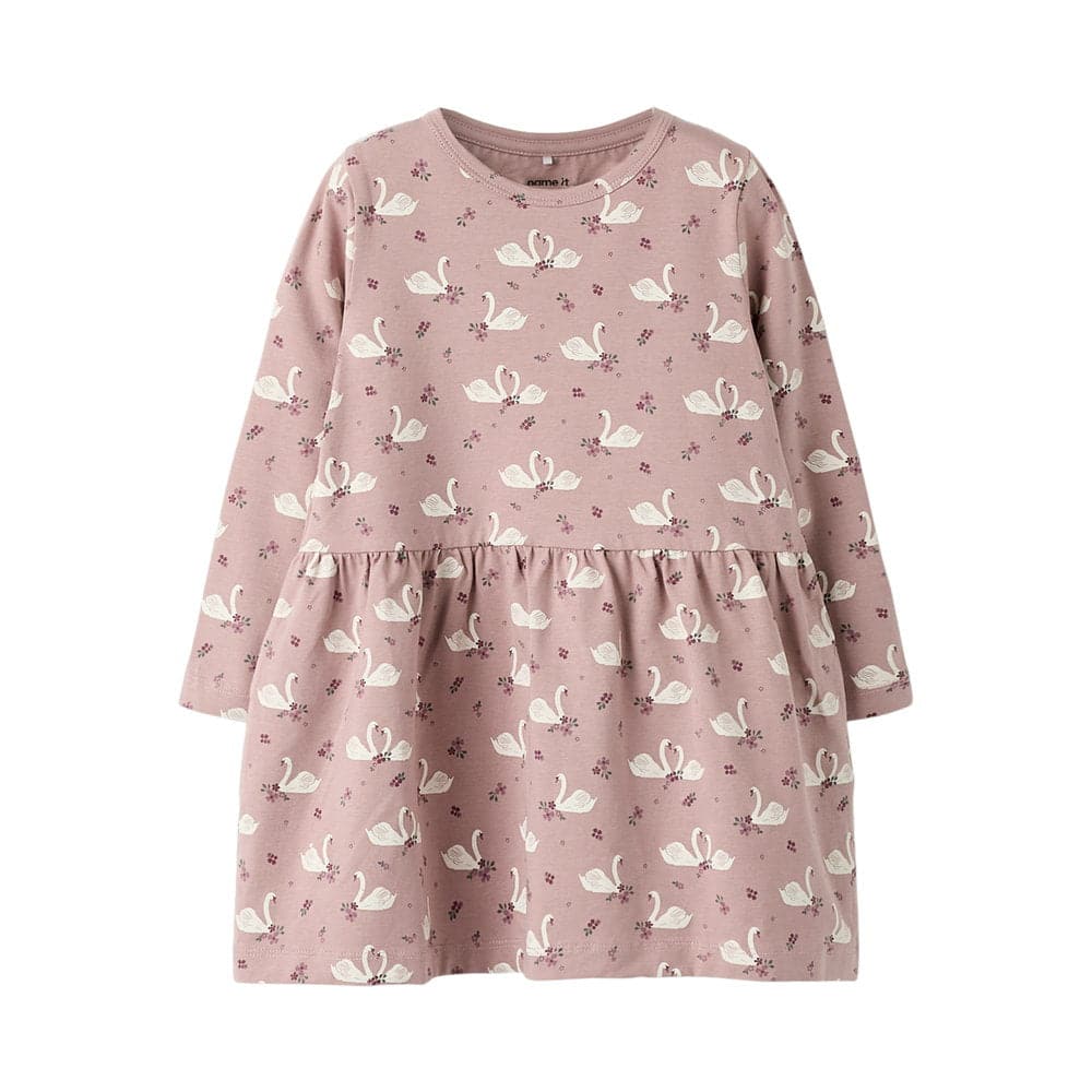 Name It Langærmet Kjole Med Svane Print, Str. 92-116 - 104
