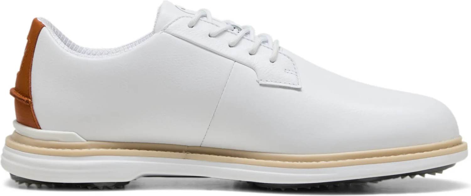 Puma ROYALE Vandtætte Herre Golfsko Med Spikes - Puma White/Leather Brown - Str. 46 Normal