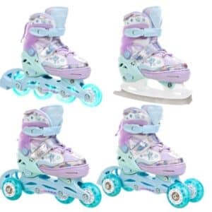 Raven ISLA 4-i-1 Rulleskøjte m. Lys i hjul + Isskøjte - Justerbar over 4 sko-numre med kliksystem Str. 34-37