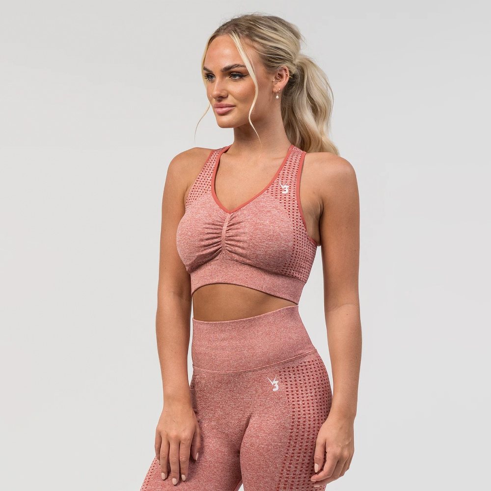V3 Apparel Empower Seamless Scrunch Sports Bra – Pink Marl - Træningstøj til Kvinder