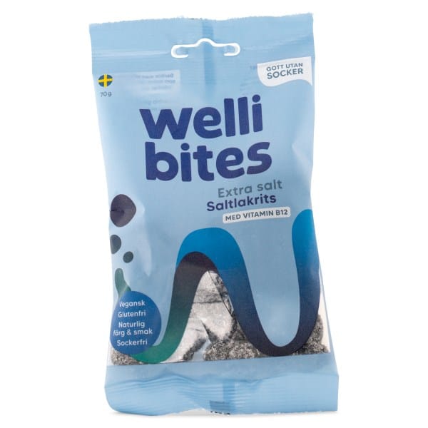 Wellibites Extra Salt Saltlakrids, 70 g