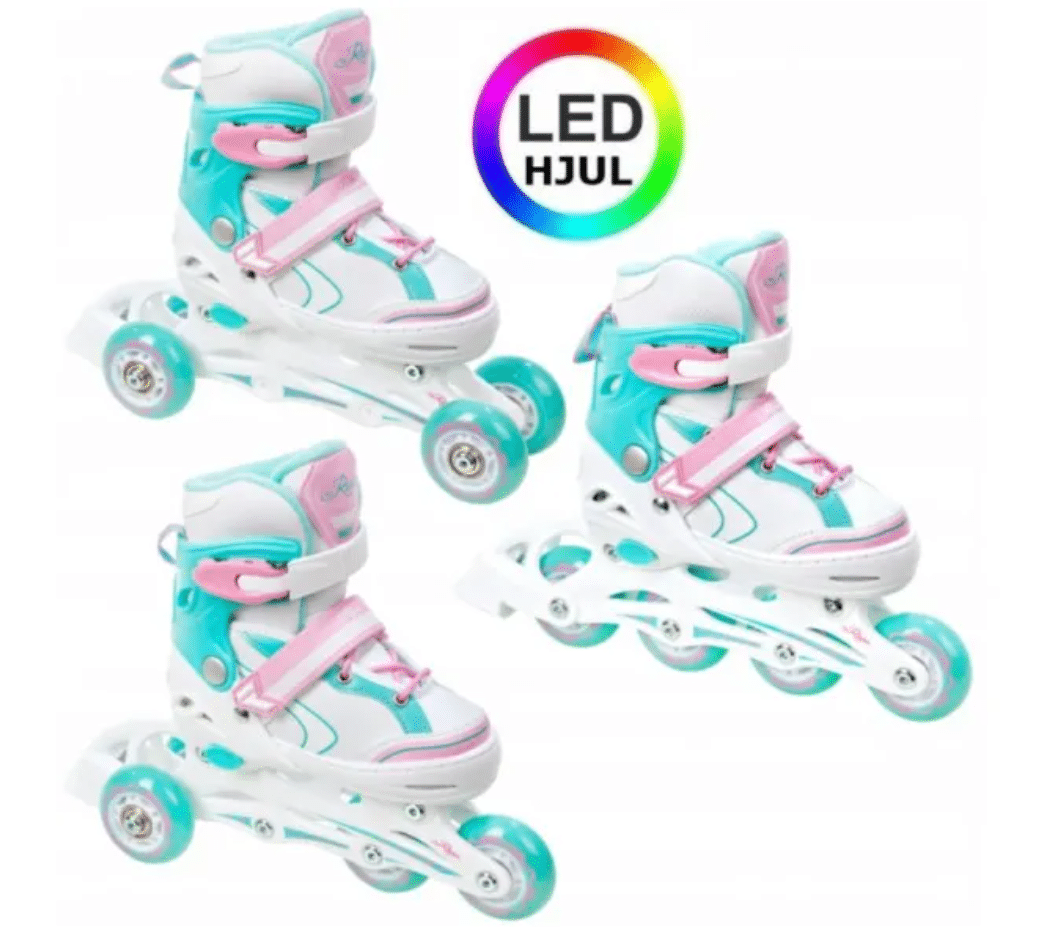 Raven LIA 3-i-1 LED Pastel - Justerbar over hele 4 sko-numre med smart kliksystem - Lys i forhjul Str. 34-37