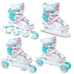 Raven LIA 4-i-1 Rulleskøjte m. Lys i forhjul og Isskøjte - Justerbar over 4 sko-numre med kliksystem Str. 34-37