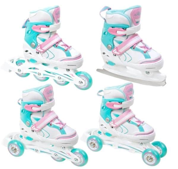 Raven LIA 4-i-1 Rulleskøjte m. Lys i forhjul og Isskøjte - Justerbar over 4 sko-numre med kliksystem Str. 34-37