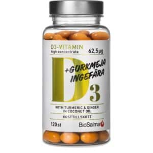 BioSalma D3 62,5 ug + Gurkemeje Ingefær, 120 kapsler