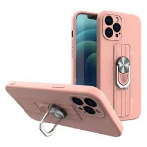 Hurtel Ring Case Silicone Case with Finger Holder and Stand for Xiaomi Redmi Note 11 Pro Pink